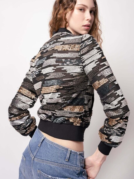 Bomber in tulle ricamo paillettes - 2