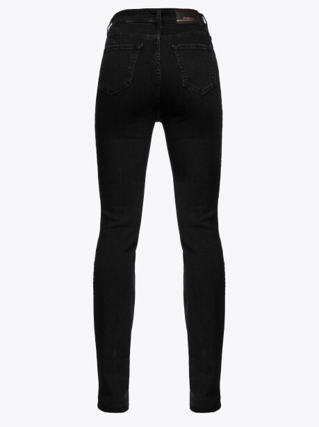 Pantaloni skinny in denim black con pizzo floreale - 2