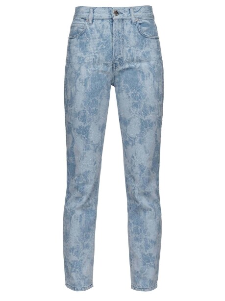 Jeans slim fit in denim effetto marmo con strass - 4