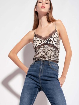 Top in twill stampa animalier