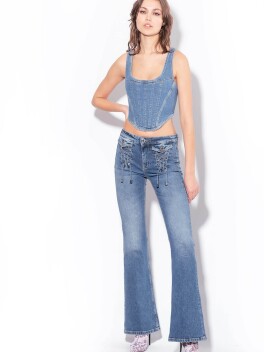 Jeans flared con stringhe